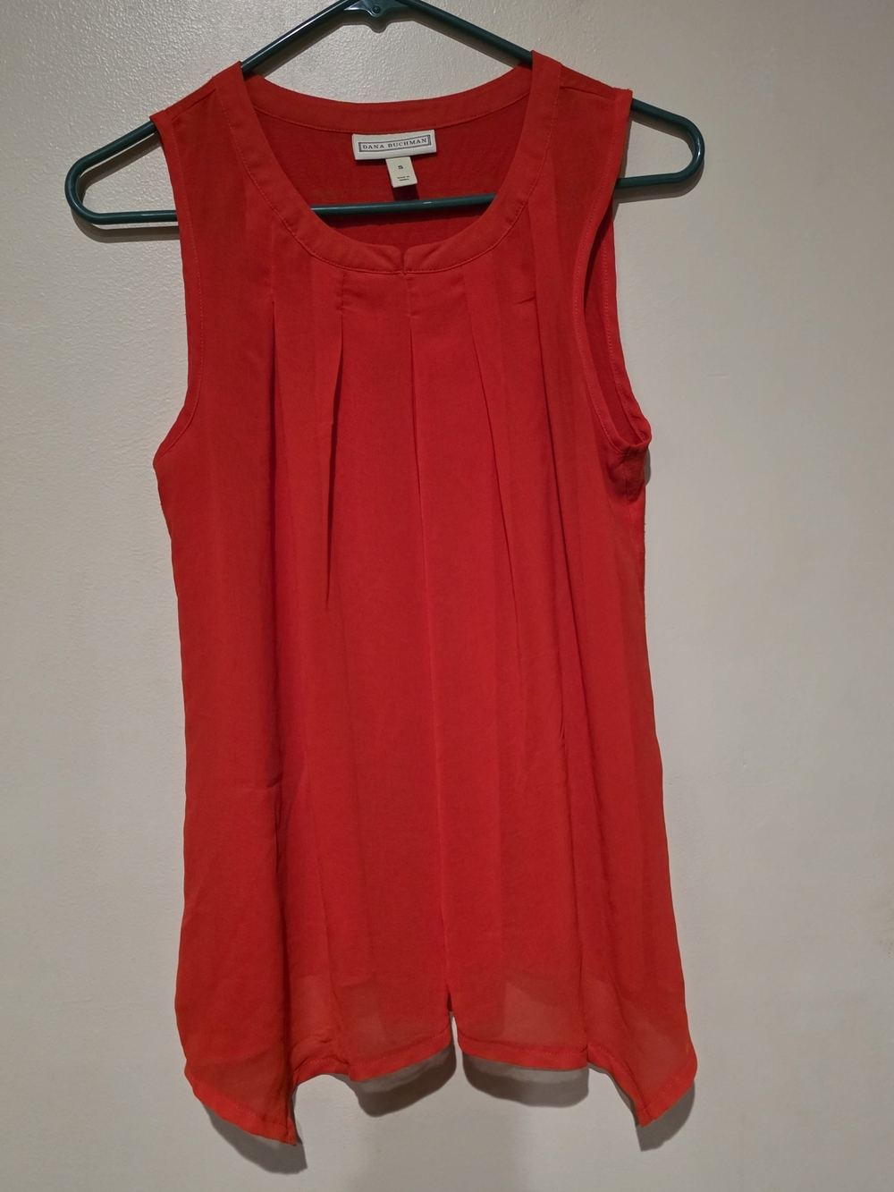 Dana Buchman Red/Orange Sleeveless Pleated Blouse Summer Office Bold Fun Casual